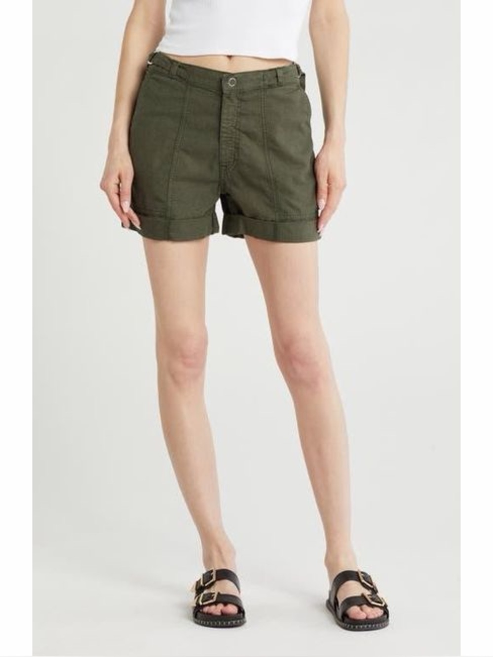 AG Noten Linen Blend Straight Utility Shorts Cuffed Army Green Size 31 NWT